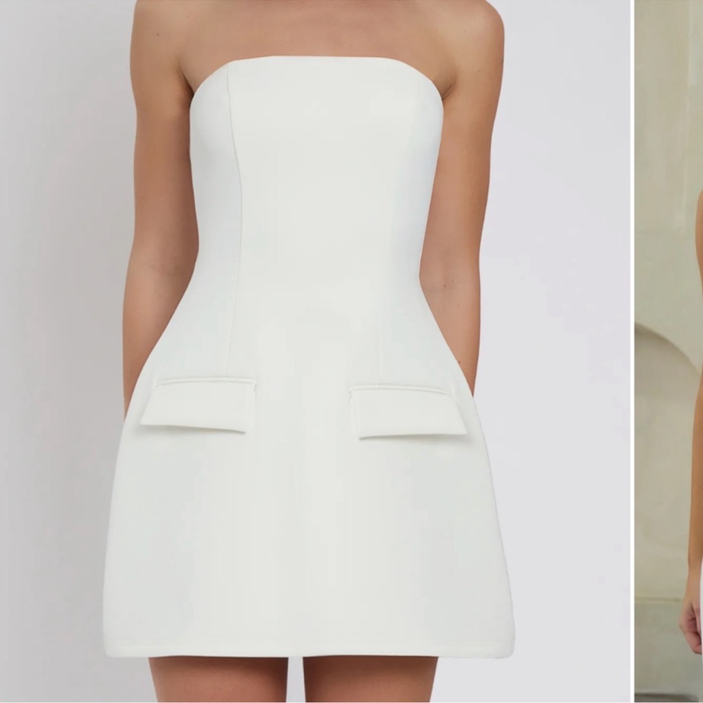 Leau Solene White Strapless Dress M